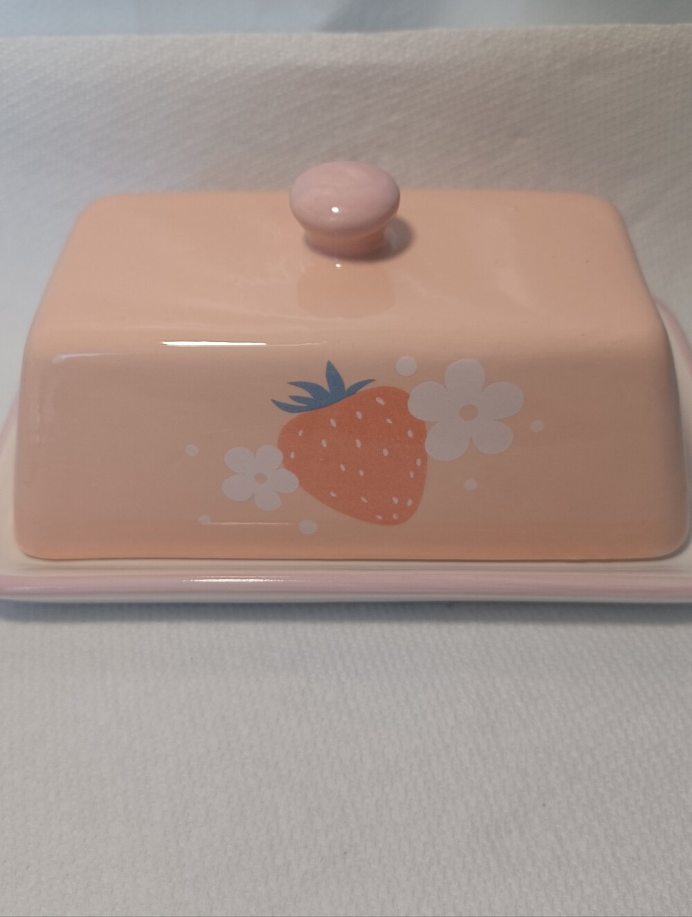 Butter Dish Strawberry Decor Holds Two Sticks